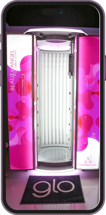 Glo tanning booth picture inside a phone.