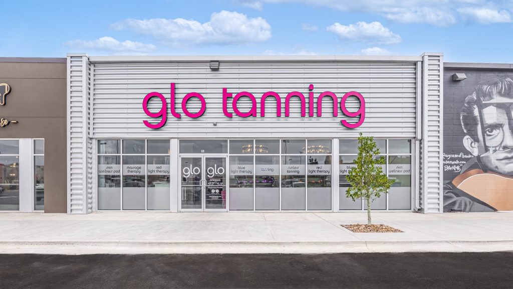 A glo tanning front view of the jonesboro branch.